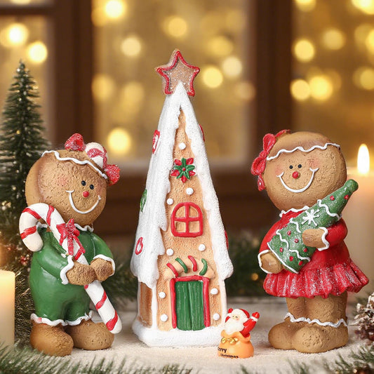 Regine Switzerland Christmas Tabletop Decorations - 3 Pcs Gingerbread House & Figurines Set for Holiday Decor