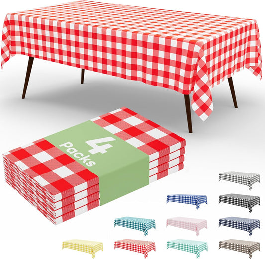 Misaya Buffalo Disposable Tablecloths - 54 x 108 Inch Waterproof Red and White Checkered Covers for Parties & Picnics
