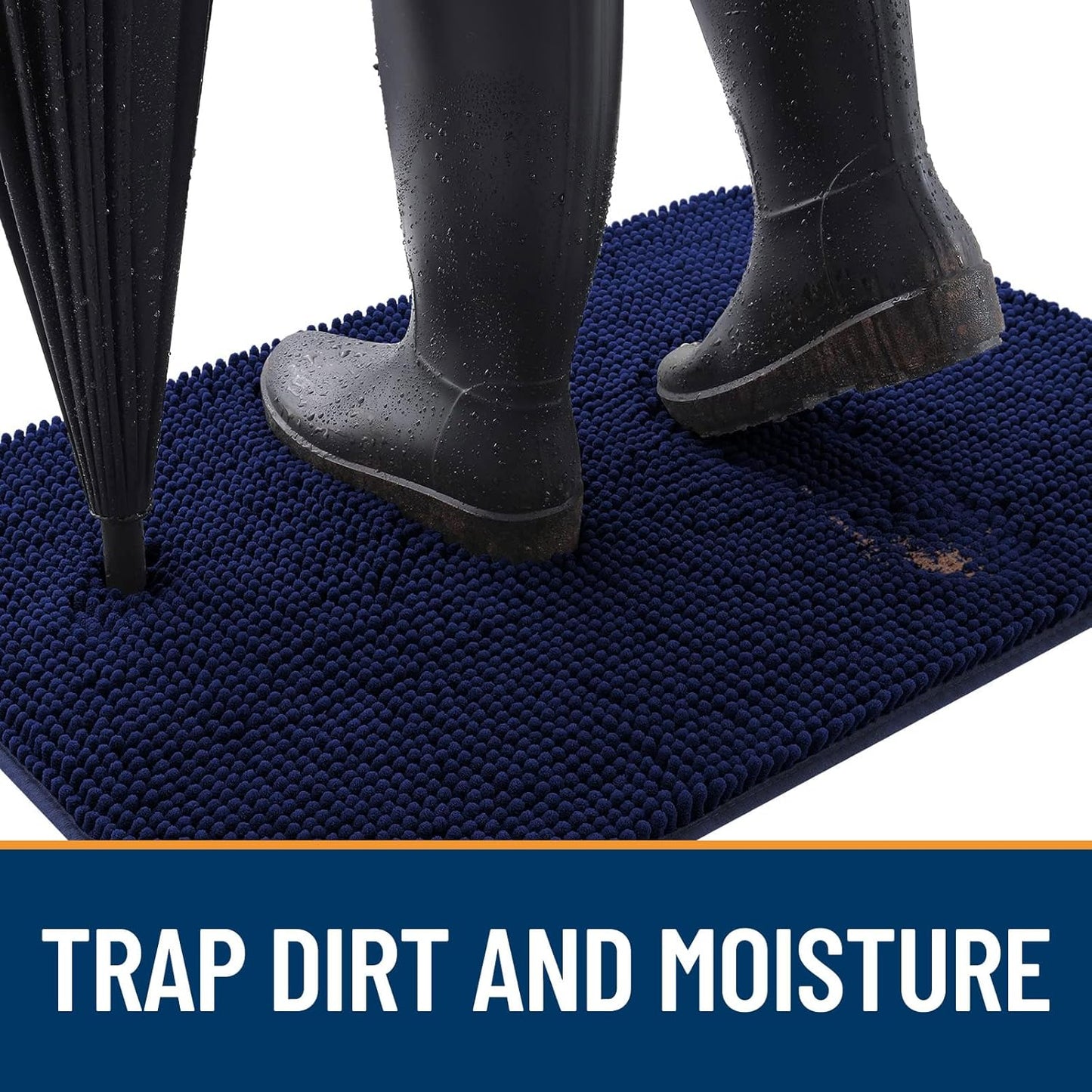 OLANLY Dog Door Mat - Absorbent Non-Slip Chenille Mat for Muddy Paws | 59x24 Inches, Navy Blue