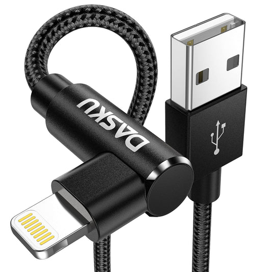 Dasku 90 Degree iPhone Charging Cable 2Pack 10ft Right Angle Nylon Braided Lightning Charger Cord Compatible with iPhone 14 13 12 11 Pro Max XS XR X 8 7 6 5 Plus iPad（Black）