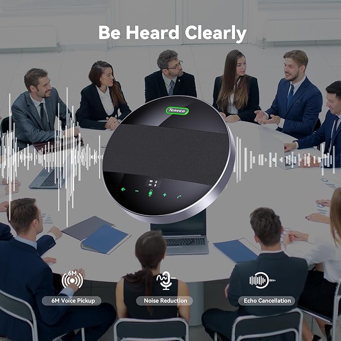 Tenveo 3X Optical Zoom 1080P 60FPS PTZ Conference System with 93°Wide-Angle Lens and MagiCall Bluetooth Speakerphone, Video Output via USB 3.0/HDMI/RS485/RS232, Ideal for Large Meetings