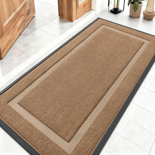 OLANLY Waterproof Front Door Mat - All-Season Natural Rubber Doormat | Easy Clean, 47x23, Light Brown