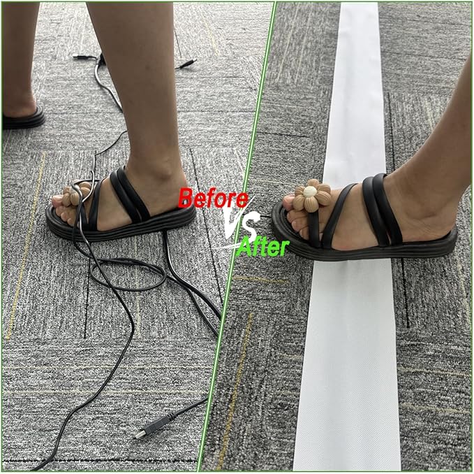 Floor Cable Covers - Oxford Fabric Cord Protector with Adhesive Hook & Loop,Waterproof Wire Storage Sleeve for Any Floor Surface,Durable Cable Management to Prevent Tripping Hazards (White, 20ft)