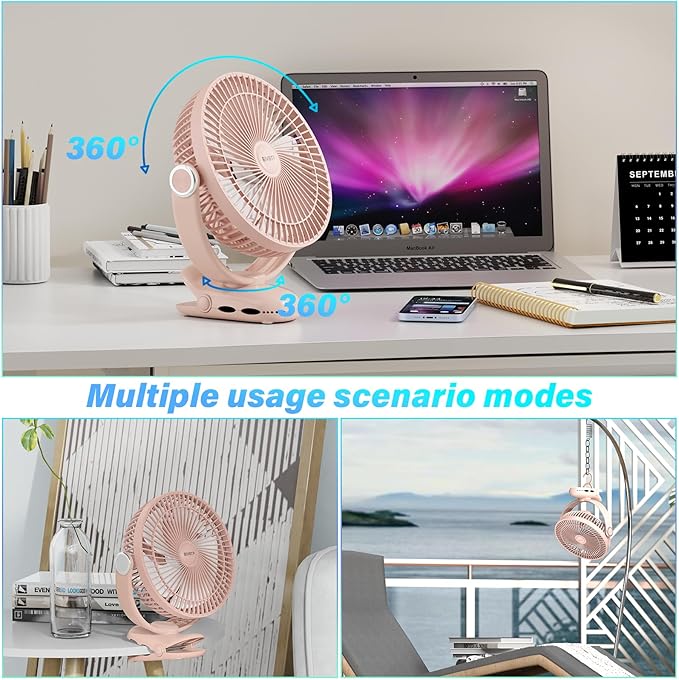 BIVBTP 12000mAh Clip on Fan 30H Longest Runtime, 8in Portable Fan Rechargeable, Ultra Quiet with Heavy-Duty Clamp, USB Desk Fans for Golf Cart,Office Desk, Treadmill, Camping, Bedroom