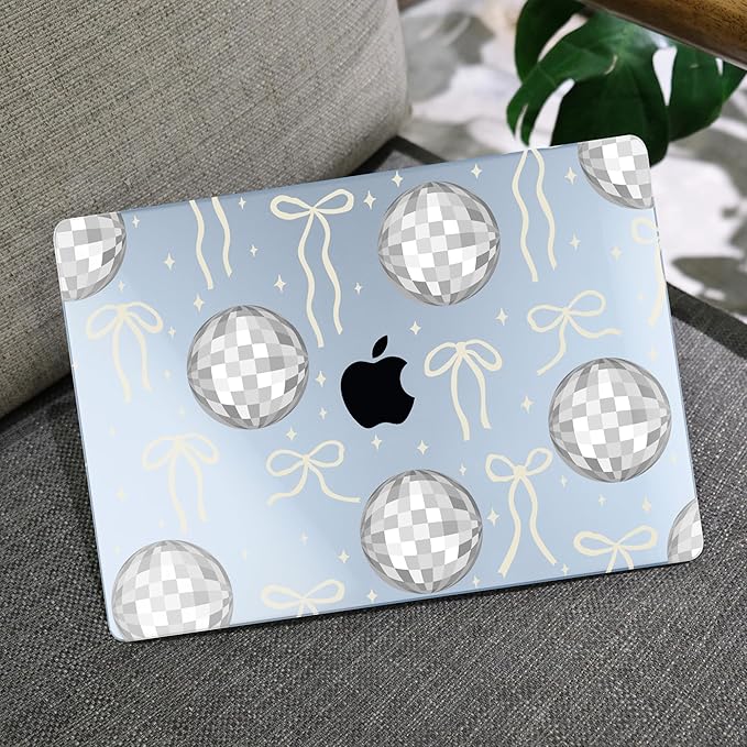 MEEgoodo Case for M5/M4/M3/M2 MacBook Air 13.6 inch 2026 2025 2024 2022, Fit Model A3449/A3240/A3113/A2681, Case Compatible with MacBook Air 13 inch, Silver Disco Balls & Bows