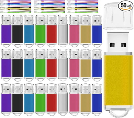8GB Flash Drive 50 Pack Nicepicten Bulk USB Thumb Drives Swivel Bulk USB 2.0 Flash Drives 8GB Memory Stick Jump Drive Multipack, Colorful