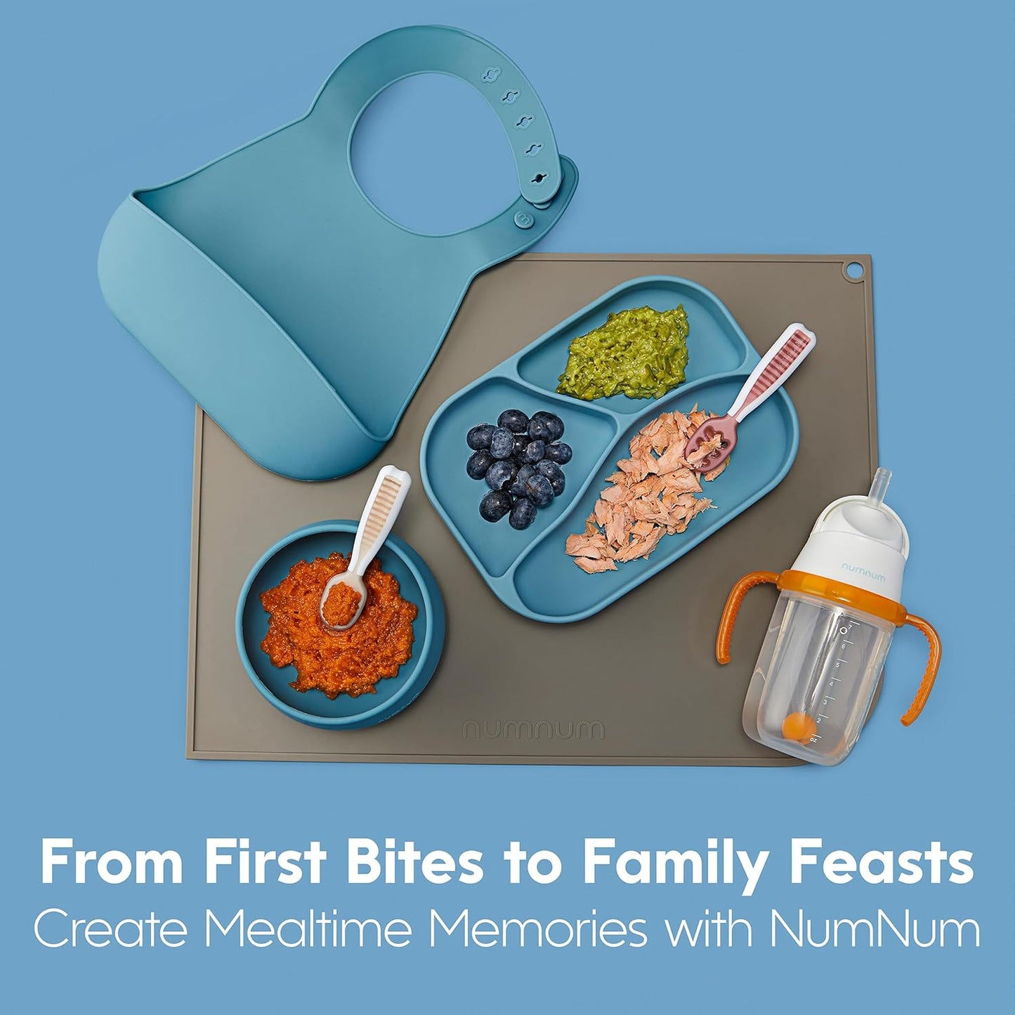 NumNum Baby Spoons Set - Pre-Spoon GOOtensils for Self-Feeding | BPA-Free Silicone, 2 Pack Olive/Newbury Navy, 6+ Months