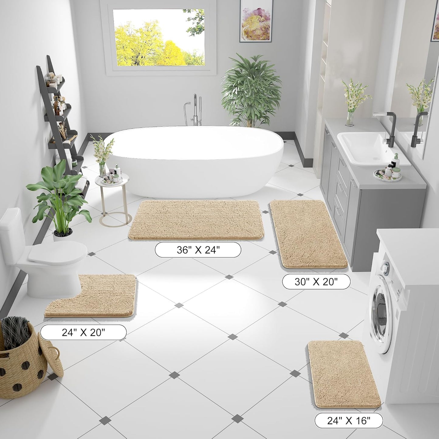 OLANLY Bathroom Rugs - Extra Soft Chenille Bath Mats with Rubber Backing | 36x24, Quick Dry, Beige