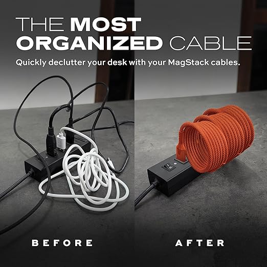 Statik MagStack Pro USB C to USB C Cable, Magnetic Type C Charger Fast Charging Cord, On The Go Magnetic Charging Cable for Car, Compatible with iPhone, iPad & Android, Orange 100W 3FT
