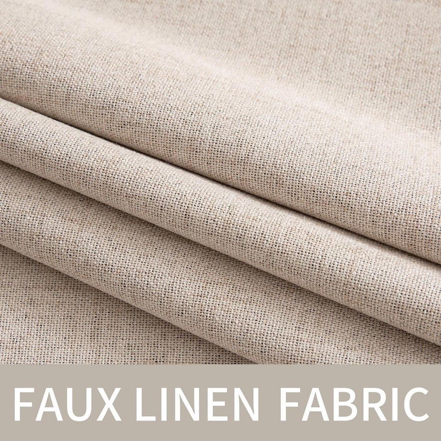 MIULEE 100% Blackout Linen Textured Curtains - Thermal Insulated Natural Beige Drapes | 52 x 92 Inch (2 Panels)