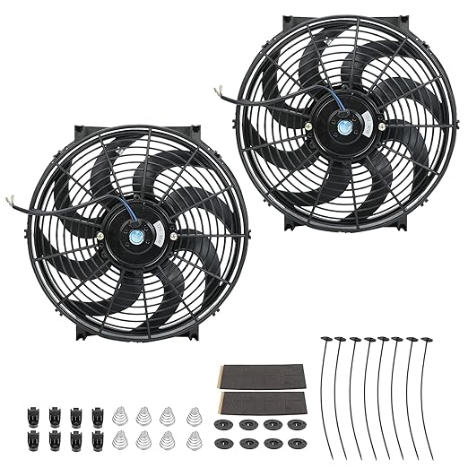 FSBCGT 2PCS 14 Inch Universal Slim Fan Push Pull Electric Radiator Cooling Fan Mount Kit 12V 90W Black