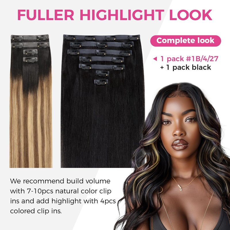 Lashey Seamless Clip in Hair Extensions Human Hair Ombre Balayage Ash Brown Highlighted Honey Blonde with Natural Black Dark Roots Hair Extensions Real Human Hair 43g 4pcs 16 Inch Straight Clip ins