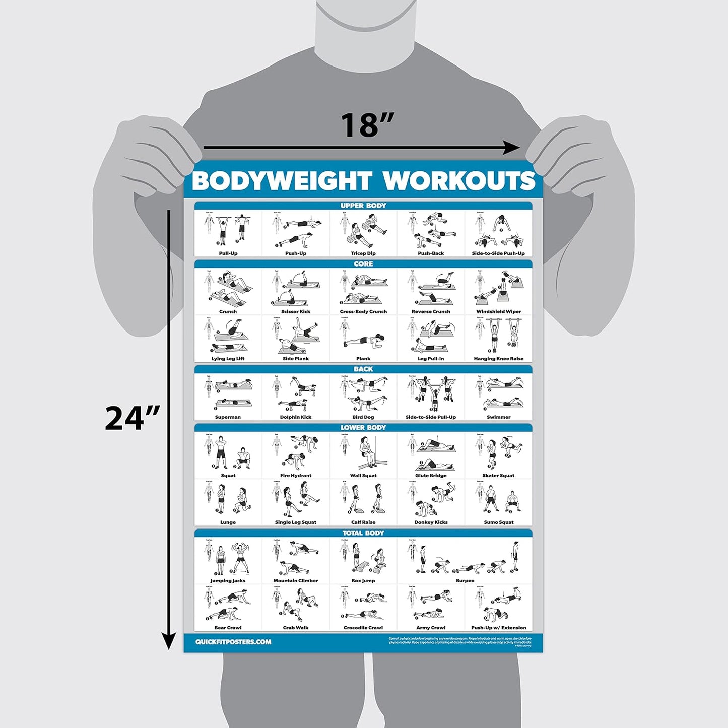 Palace Learning Bodyweight Workout Charts - 3 Pack with Stretching Exercises & Sliding Bench