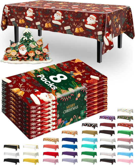 Pureegg Disposable Plastic Tablecloths - Sturdy Leakproof Covers for Parties & Weddings | 54 x 108 Inch, Christmas Red (8 Pack)