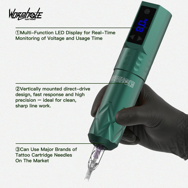 Wormhole Tattoo Gun Wireless Tattoo Kit, Aluminum Alloy Tattoo Machine with LED Display, 1200mAh Battery Dot Work & Jumpstart Mode – Professional Tattoo Gun Kit for Artists with Ink, Needles