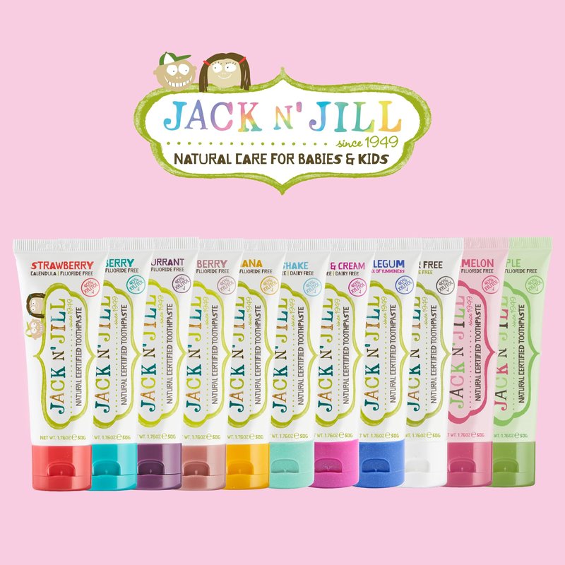 Jack N' Jill Natural Children's Toothpaste, Organic Strawberry, Gluten Free, Vegan, BPA Free, Fluoride Free, SLS Free, Dairy Free - Make Toothbrushing Fun for Kids - Pack of 6