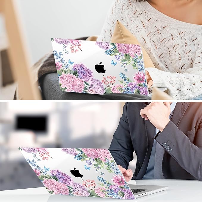 TWOLSKOO for MacBook Air 15 inch Case 2026 2025 2024 2023 Release M5 A3448 M4 A3241 M3 A3114 M2 A2941, Plastic Hard Shell & Screen Protector & Keyboard Cover & Trackpad Film, Colorful Hydrangea