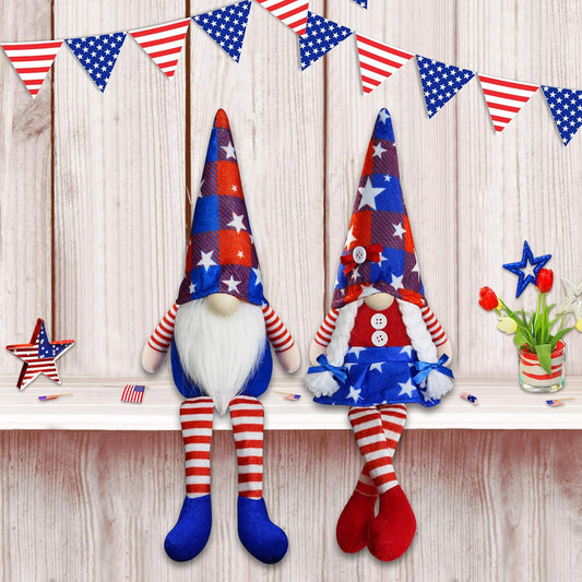 Skiennix 4th of July Gnomes | Handmade Plush Mr & Mrs Swedish Tomte Decorations for Patriotic Celebrations