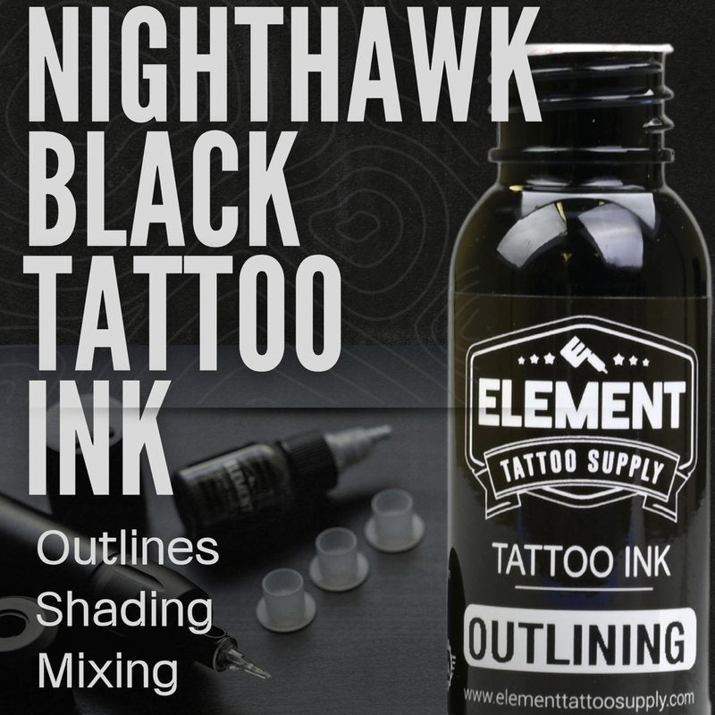 Element Tattoo Supply Nighthawk Black Tattoo Ink 8oz Deep Dark Black Pigment Professional Grade Smooth Flow Bold Solid Lining Shading Fade Resistant Trusted Tattoo Ink for Artists