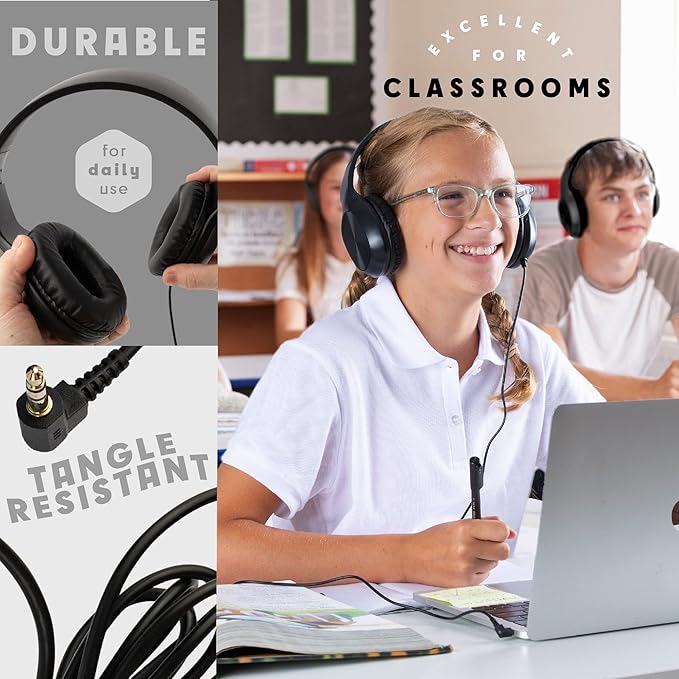 Sonitum Classroom Headphones-Bulk 10-Pack, with Microphone Student On Ear Comfy Swivel Earphones for Library, School, Airplane, Kids-for Online Learning and Travel, HQ Stereo Sound 3.5mm Jack (Black)