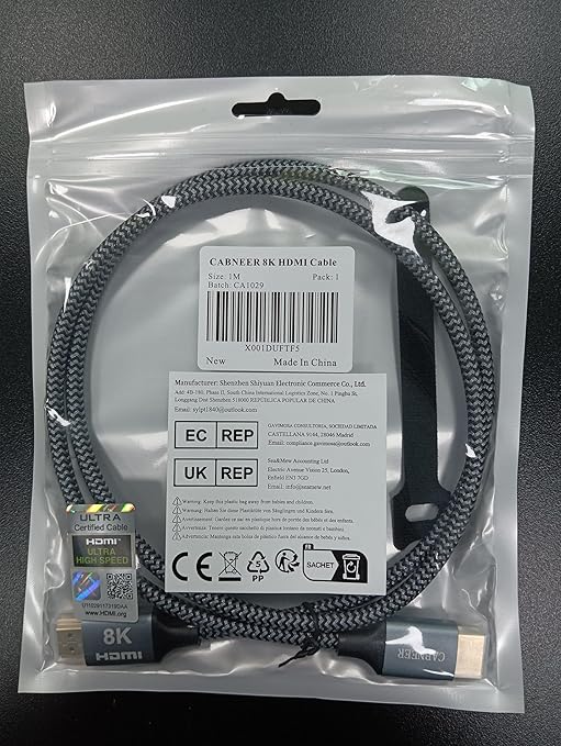 CABNEER 8K HDMI Cable 4 ft, 48Gbps High Speed HDMI 2.1 Cable, HDMI Cord 8K@60Hz 4K@120Hz Support for HDR eARC HDCP 2.2&2.3, HDMI Cable 2.1 Compatible with HDTV, Laptop, Monitor, PC