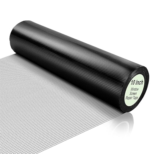 CroBlissful Extra Wide 10 inch x 20 ft Window Screen Tape Mesh Repair Strong Adhesive Waterproof Fiberglass Screen Repair Kit Patch for Window Door Tears Holes(Black)