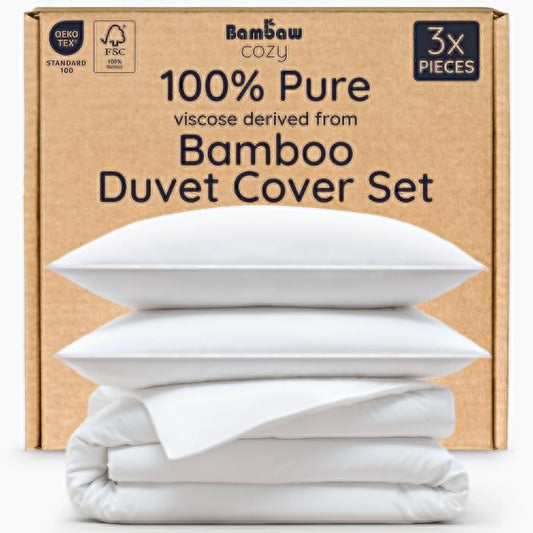 Bambaw 100% Viscose Derived from Bamboo Duvet Cover Queen Size – 3 Pieces Cooling Duvet Cover Queen Set, Soft Duvet Cover Queen Size, Breathable Duvet Cover Set, Soft Bedding Set, No Comforter (White)