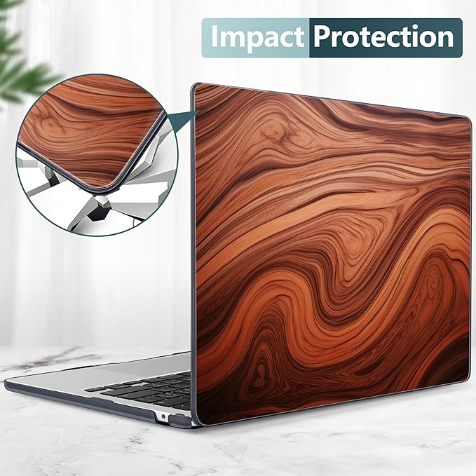 TWOLSKOO for MacBook Air 13 inch Case M5 2026 M4 2025 M3 M2 2024-2022 A3449 A3240 A3113 A2681, Plastic Hard Shell & Keyboard Cover & Type C for MacBook Air 13.6 inch Case, Wood Grain