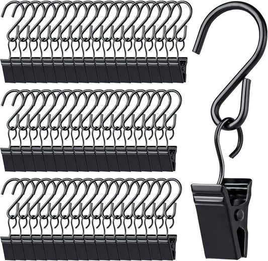 Skiennix 50Pcs Metal Curtain Hanging Clips - Anti-Rust S Hooks for Outdoor String Lights & Decor