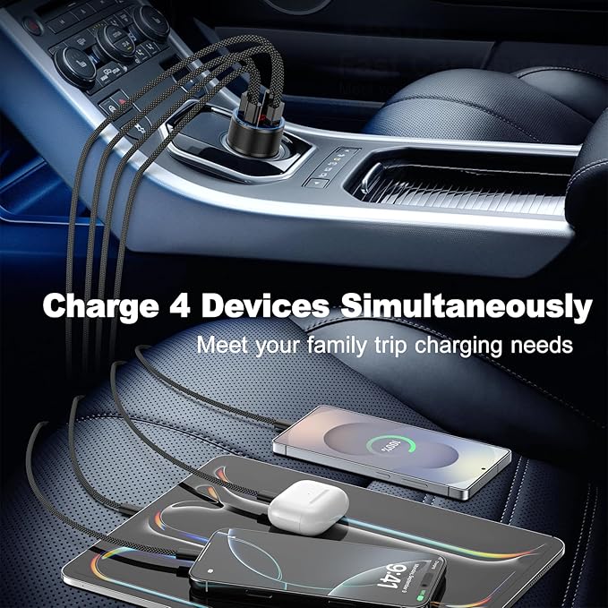 Car Phone Charger USB C,2Pack 4-Port 65W USB C Car Charger Fast Charging Multi Port Cigarette Lighter Adapter with Volt Meter,12V Type C Car Adapter for iPhone 17/16/15 Pro Max,iPad,Samsung,Android