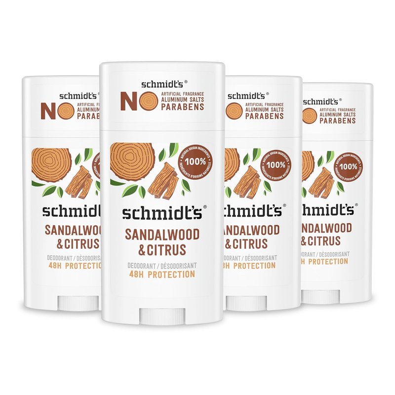 Schmidt's Vegan Deodorant - Aluminum-Free Sandalwood & Citrus | 24-Hour Odor Protection, 2.65 oz