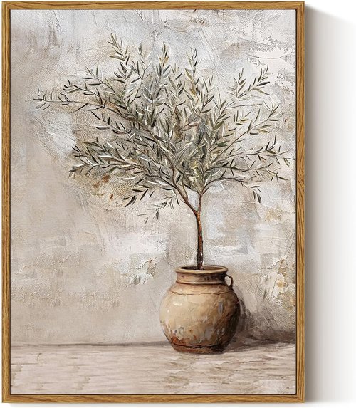 ARPEOTCY Vintage Framed Canvas Wall Art - Olive Tree in Vessel | 12x16 Inch Farmhouse Decor