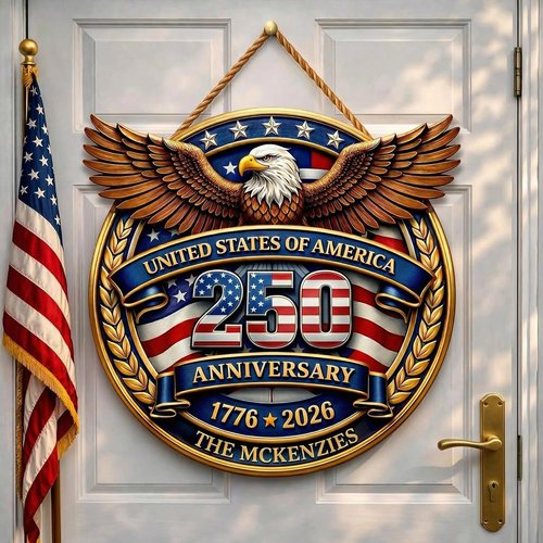 DILYPOD Personalized 250th Anniversary Door Sign - Custom Family Name Wreath for Independence Day Celebrations