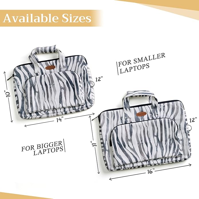 Maison d'Hermine Laptop Bag with Pocket Upto 13.5 inch Stain and Water Repellent Cotton Canvas Spring Summer (Zebra)
