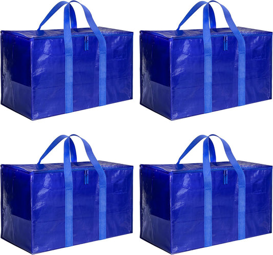 Simple Deluxe Heavy Duty Moving Bags - Extra Large Storage Totes with Lids & Zipper | Blue 4-Pack