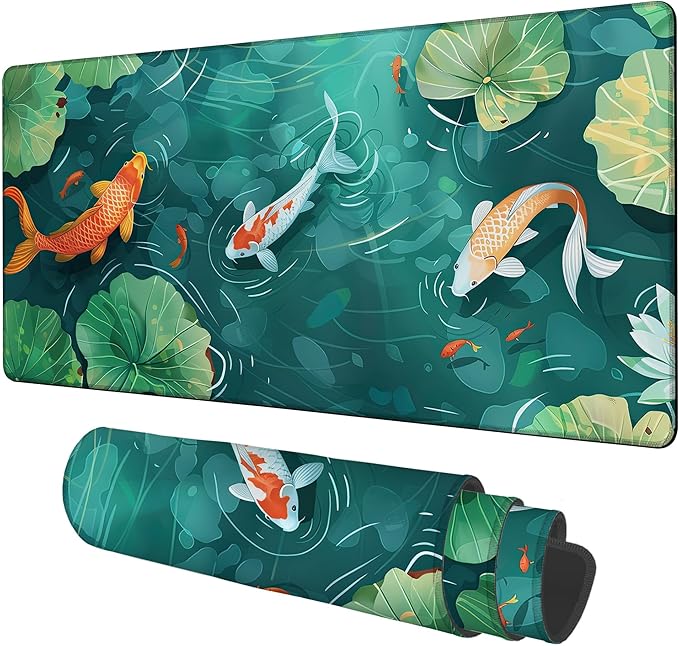 NITAHHHY Colorful Koi Fish Gaming Mouse Pad 3mm Thick Stitched Edge Waterproof Non-Slip Large Computer Keyboard Mouse Mat,Suitable for Office Entertainment Decorative Desk Pad 35.4 x 15.7 Inches