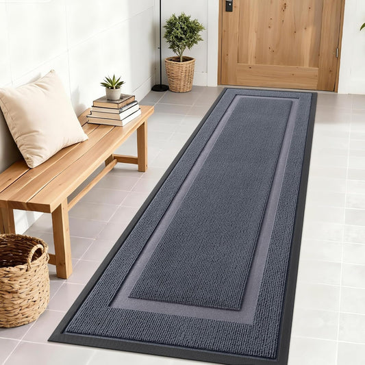 OLANLY Waterproof Front Door Mat - All-Season, Sturdy Natural Rubber, Easy Clean | 71x23, Light Grey