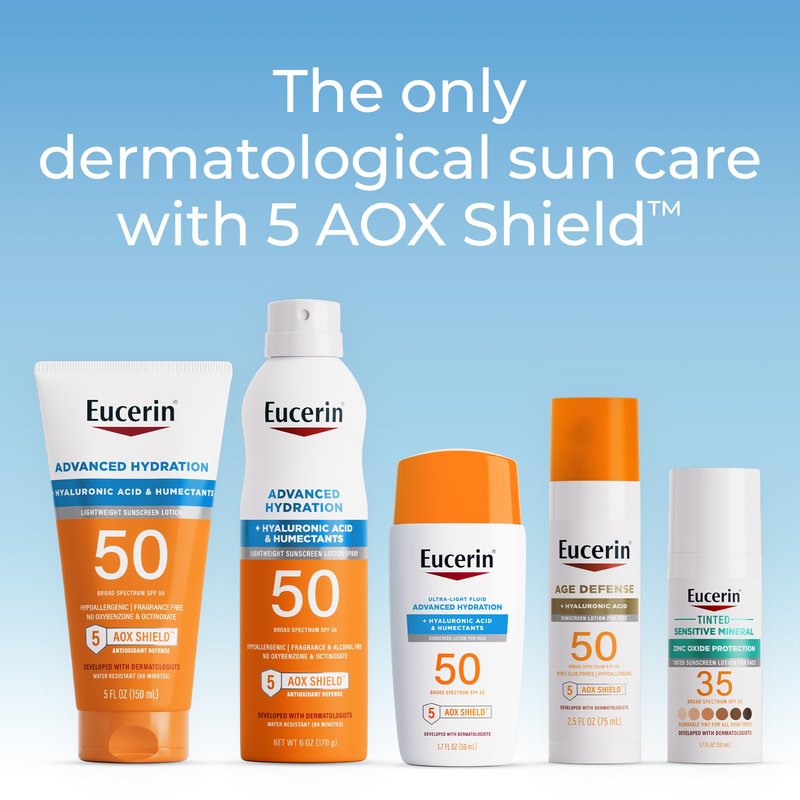 Eucerin Sun Advanced Hydration Ultra-Lightweight Face Sunscreen SPF 50 with Hyaluronic Acid & Humectants, Hydrating Sunscreen for Face, Non Comedogenic and Hypoallergenic, 1.7 Fl Oz Bottle