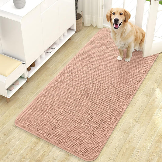 OLANLY Dog Door Mat - Absorbent Non-Slip Washable Doormat for Muddy Paws | 47x24 Peach Color