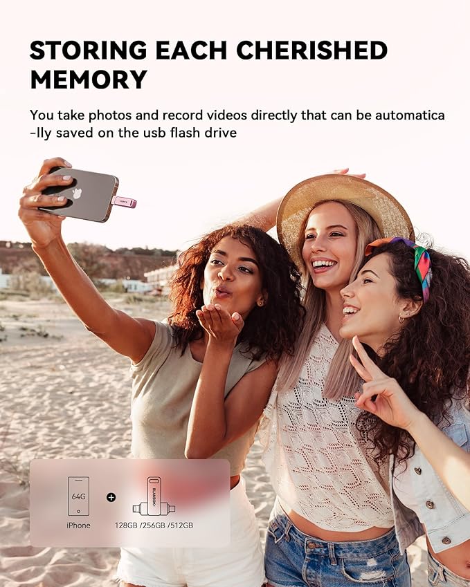 MFi Certified Flash Drive for iPhone Photo Stick, Thumb Drive Memory Stick High Speed USB Drive Photo Storage for iPhone USB Stick Compatible for iPhone/iPad/Android/PC (Pink, 256GB)