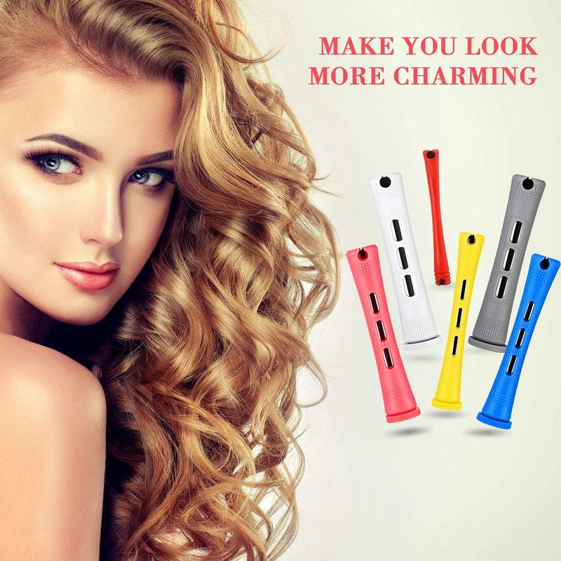 WILLBOND 72 Pieces Hair Perm Rods Set, Short Plastic Perming Rods Cold Wave Rods 6 Sizes Hair Curling Rollers with 1 Piece Steel Pintail Hair Comb for Hairdressing Hair Styling