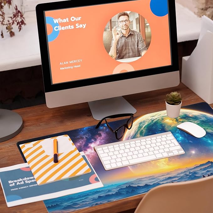Eflxamz Desk Mat,Galaxy Earth Planet Desk Pad,Science Fiction Cosmic Large Gaming Mouse Pad for Desk,Extended Big Computer Keyboard Mouse Pad with Non-Slip Base and Stitched Edge,35.4"x15.7"