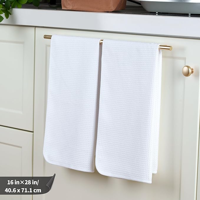 POLYTE Premium Microfiber Kitchen Dish Hand Towel Waffle Weave 12 Pack (16x28 in, White)