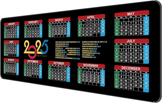 Dynippy Thin Extended Gaming Mouse Pad （31.5 * 11.8 * 0.08 inch） with Stitched Edges Large Mousepad Long XXL Keyboard and Mouse pad Desk Mat for Gaming Office & Home - 2025 Calendar Holidays