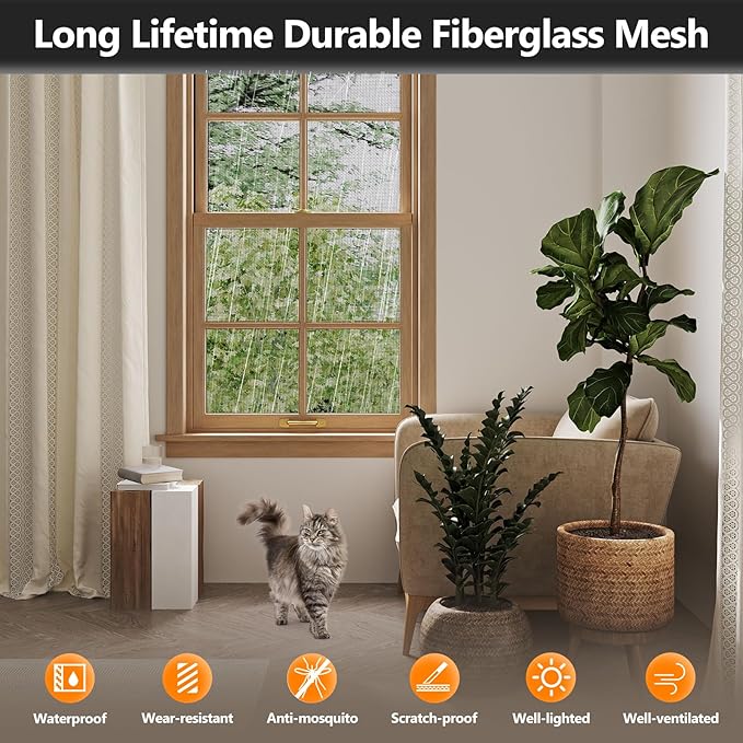 Secopad Window Screens Replacement Repair Kit, Grey Screen Door Mesh Replacement Kit, Durable Fiberglass Mesh Roll with Tools for Windows Doors Patio and Porch, 48in x 118in