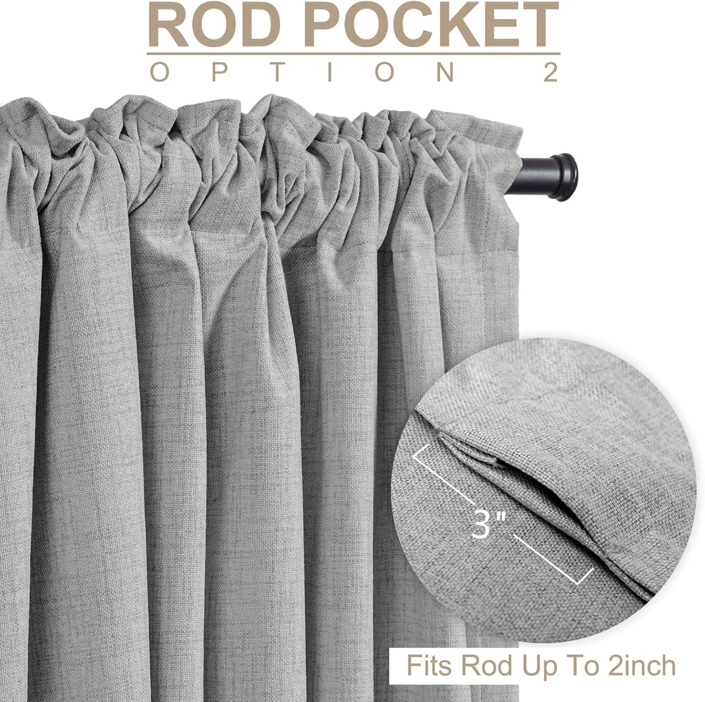 Skiennix 100% Blackout Curtains - Thermal Insulated Linen Drapes, 2 Panels Set, 50" W x 84" L, Ash Grey