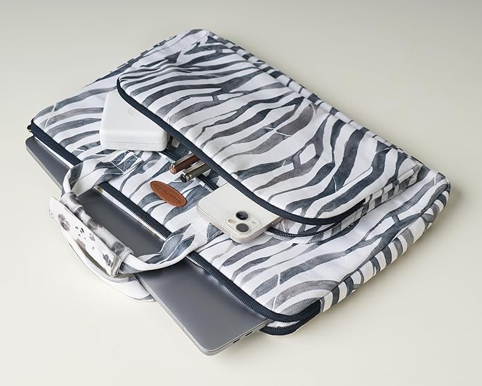 Maison d'Hermine Laptop Bag with Pocket Upto 15.5 inch Stain and Water Repellent Cotton Canvas Spring Summer (Zebra)