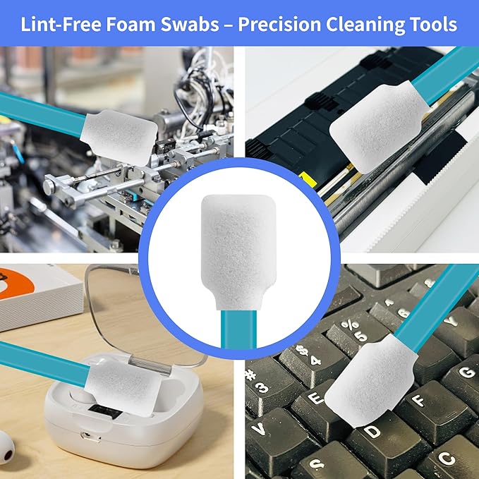 300 Pcs Lint-Free Lab/Printer/Optical Printheads Foam Swabs for Inkjet Printheads, Sensors, Electronics, Cameras, Car Detailing, Optical Equipment and Precision Tools