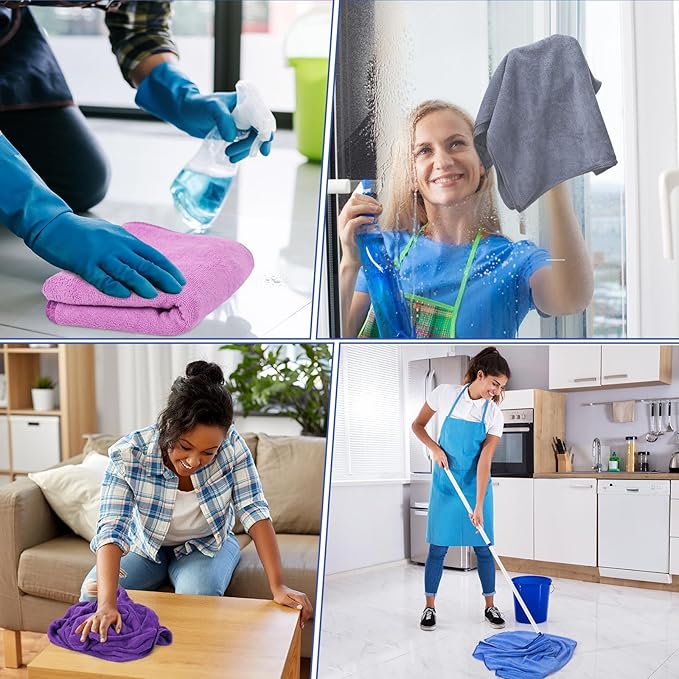 10 Pcs Extra Large Microfiber Cleaning Cloth 30" x 20" Large Floor Microfiber Towel Reusable Washable Free Lint Free Cloth Rag for Squeegee Mop Floor Window Housekeeping (Bright Color)