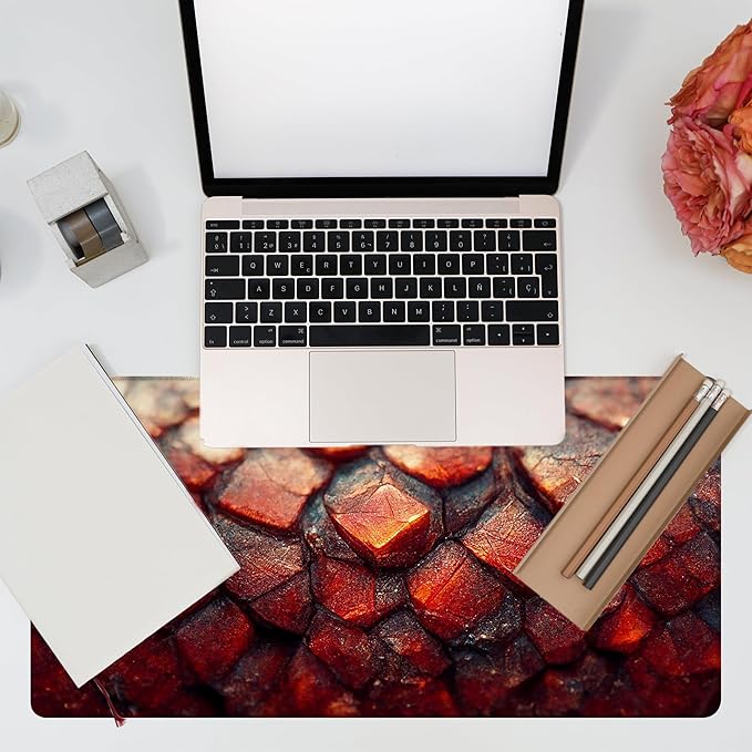 KOAIWPAE Desk Mat, Red Fire Dragon Scales Desk Pad, Cool Dragon Large Gaming Mouse Pad for Desk, 31.5"x15.7" Extended Big Computer Keyboard Mouse Pad with Non-Slip Base and Stitched Edge